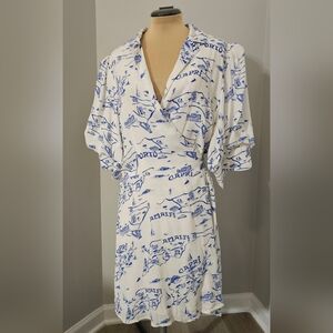 Anthropologie Maeve NWT Short-Sleeve Collared Wrap Mini Dress Amalfi Capri Sz XL